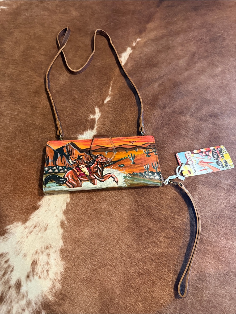 American Darling Painted Western Crossbody Wallet - Orange & Brown